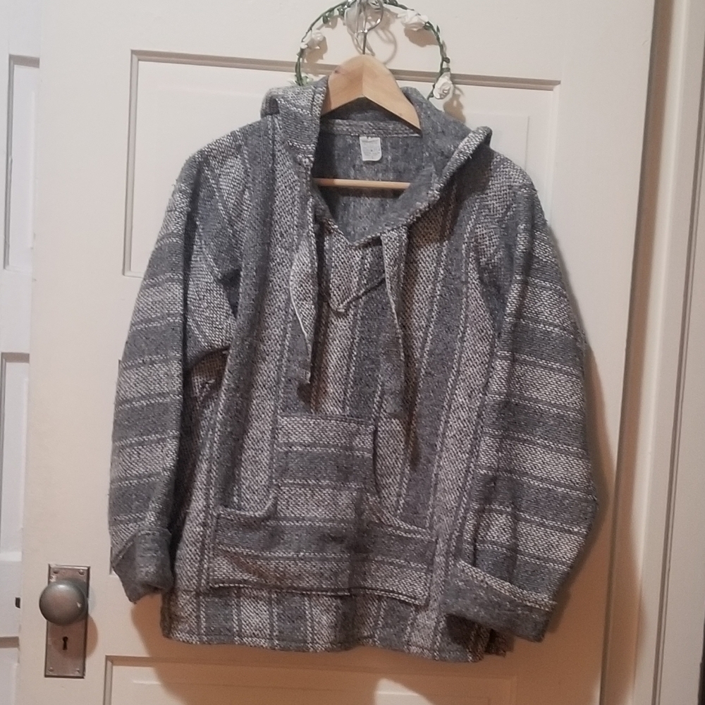 Gray Striped Baja Hoodie
